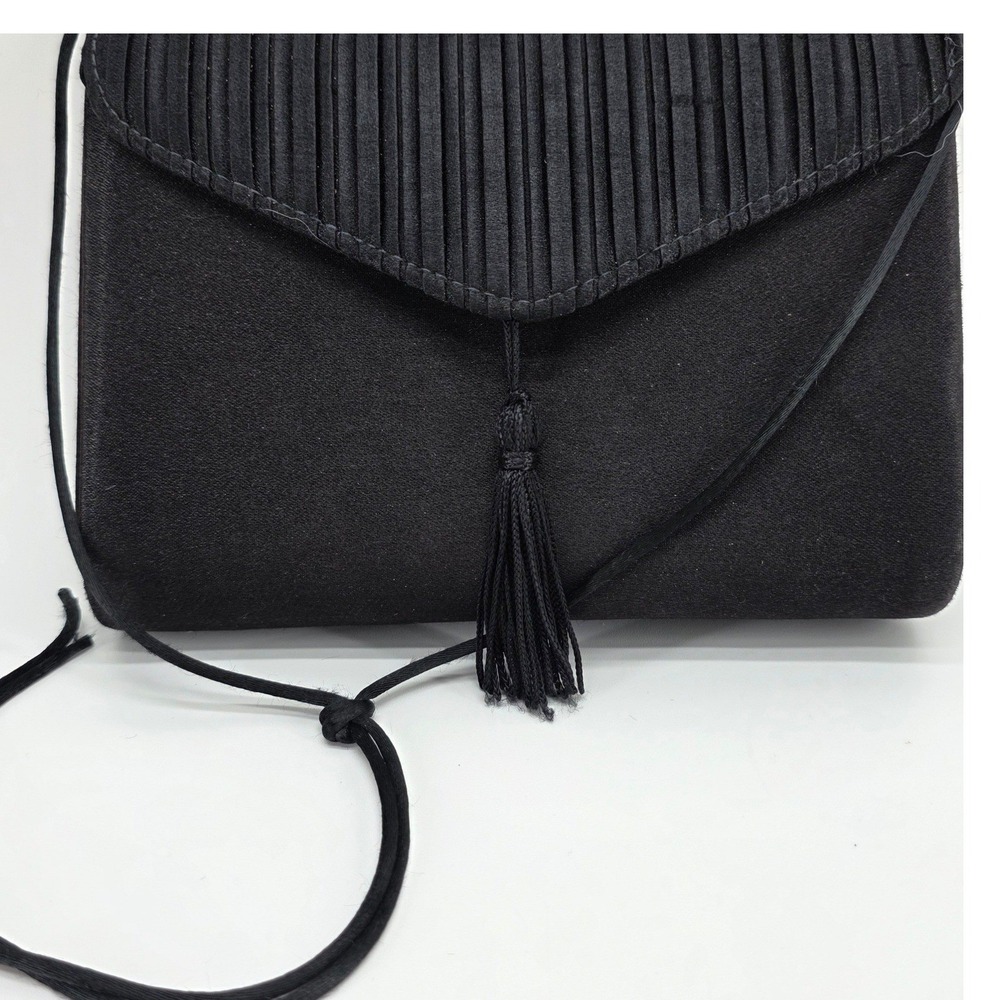 Vintage Andé Evening Clutch Bag Black Pleated Tassel Formal Glamour 80's Classic